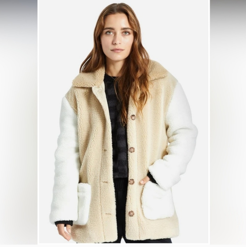 Brixton Women's Bern Dove White Tan Sherpa Jacket Size S